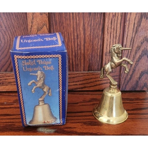 Other - Vintage Solid Brass Unicorn Bell With Original Box‎ Made In Taiwan
